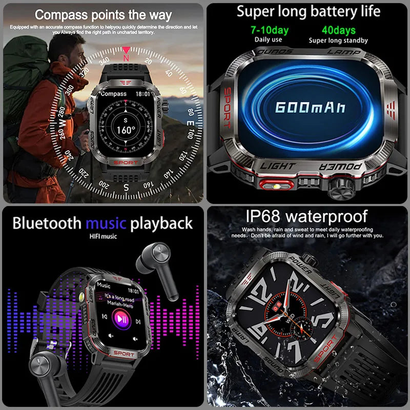 2024New For Xiaomi Outdoor Sports Smart Watch Men 1.96 inch AMOLED GPS Compass Heart rate IP68 Bluetooth call Fitness Smartwatch