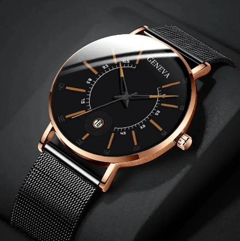 Calendar Sports Men Watch for Women Quartz Watches Stainless Steel Mesh Strap Waterproof Dress Watch Fashion Luxury Wristwatch