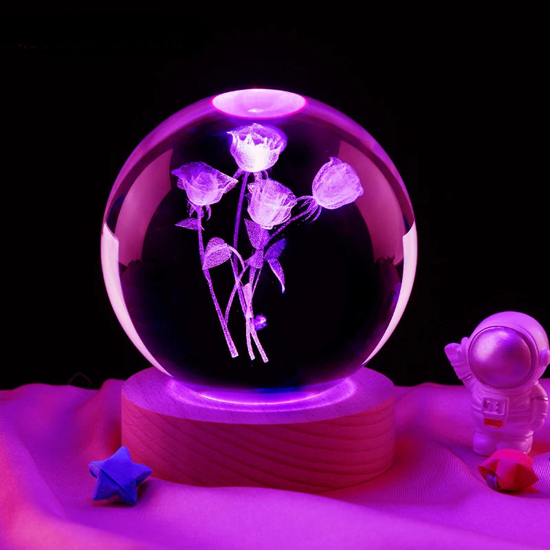 3D Rose Crystal Ball Color night light,Birthday girlfriend classmate wife children christmas Valentine's Day  gift bedroom