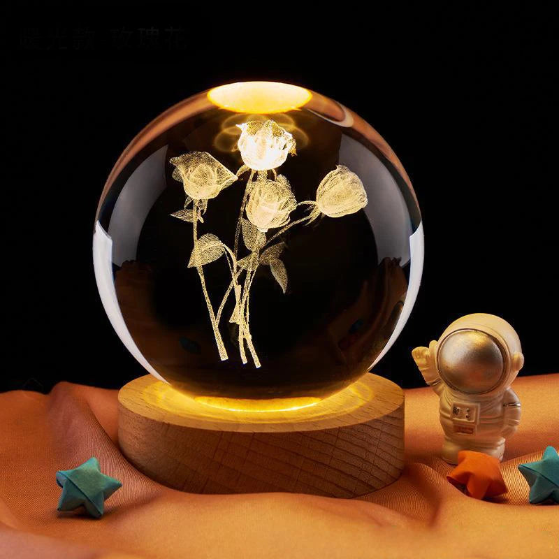 3D Rose Crystal Ball Color night light,Birthday girlfriend classmate wife children christmas Valentine's Day  gift bedroom