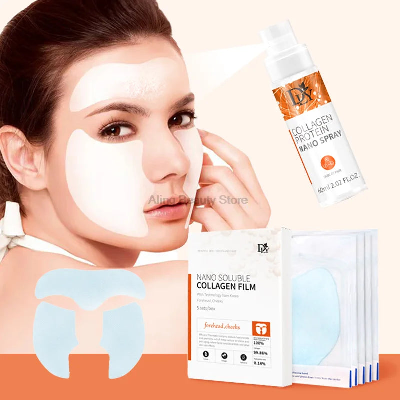 2024 Hydrolyzed Collagen Face Mask Serum Spray Set Fade Fine Lines Facial Essence Soluble Face Filler Film Anti Wrinkle Skin Care Set