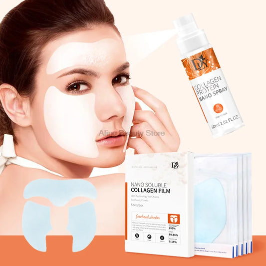 2024 Hydrolyzed Collagen Face Mask Serum Spray Set Fade Fine Lines Facial Essence Soluble Face Filler Film Anti Wrinkle Skin Care Set