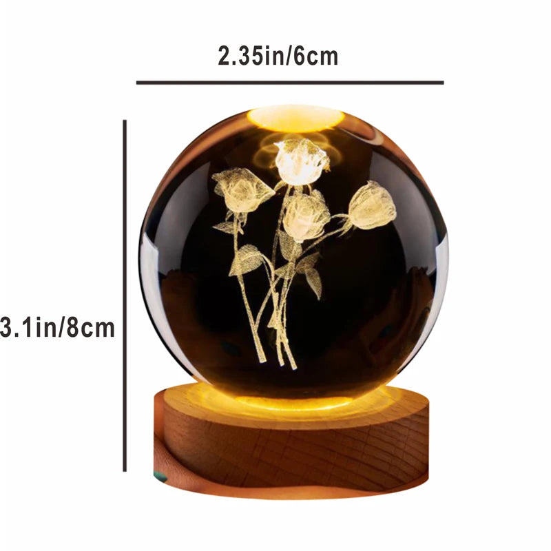 3D Rose Crystal Ball Color night light,Birthday girlfriend classmate wife children christmas Valentine's Day  gift bedroom