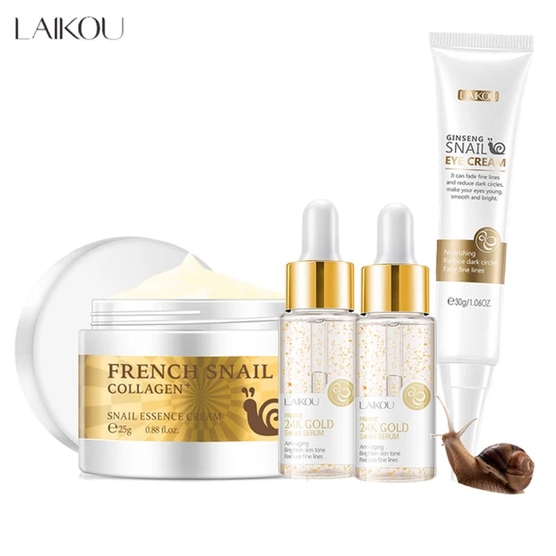 Facial Skin Care Set Snail Collagen Face Serum Cream Moisturizing Repairing Eye Cream 24K Gold Nourishing Essences Skin Care