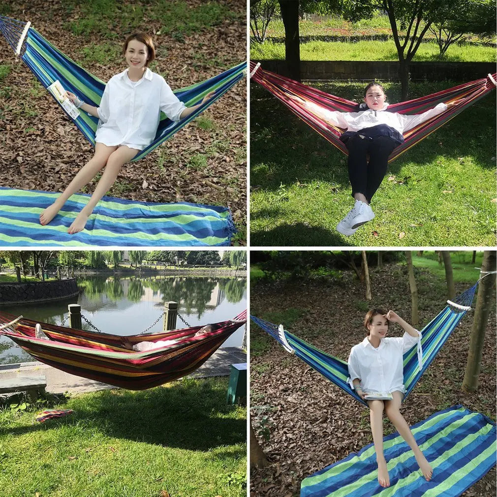 190*150Cm 2-Person Double Hammock Chair Striped Swing Anti-Rollover Outdoor Hammock for Outdoor Camping Travel for Lying Down