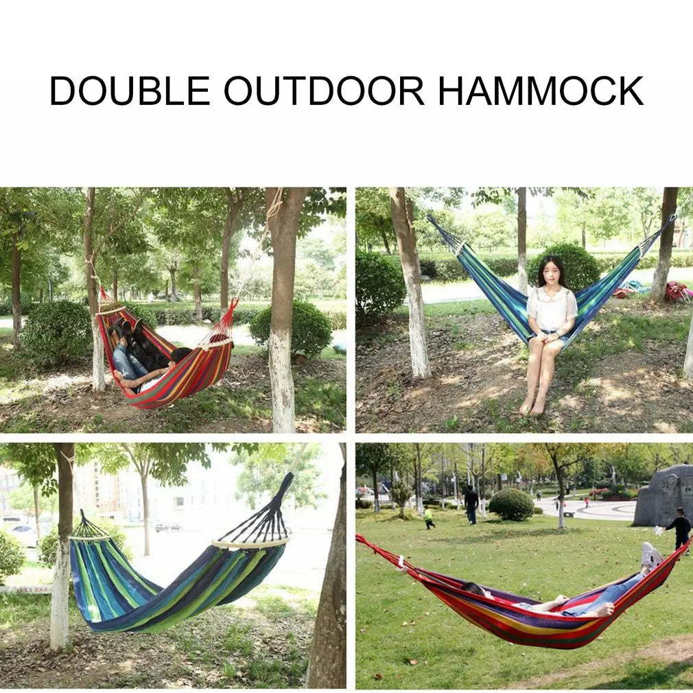 190*150Cm 2-Person Double Hammock Chair Striped Swing Anti-Rollover Outdoor Hammock for Outdoor Camping Travel for Lying Down