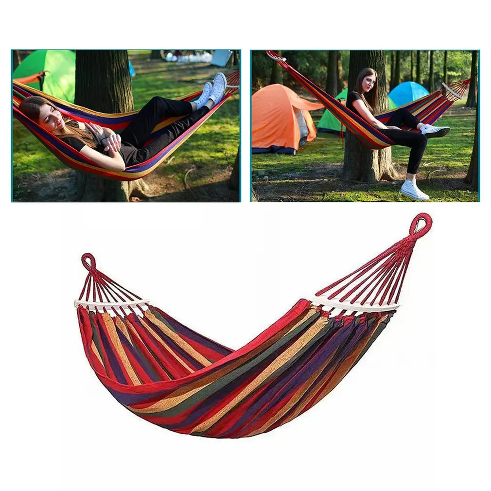 190*150Cm 2-Person Double Hammock Chair Striped Swing Anti-Rollover Outdoor Hammock for Outdoor Camping Travel for Lying Down